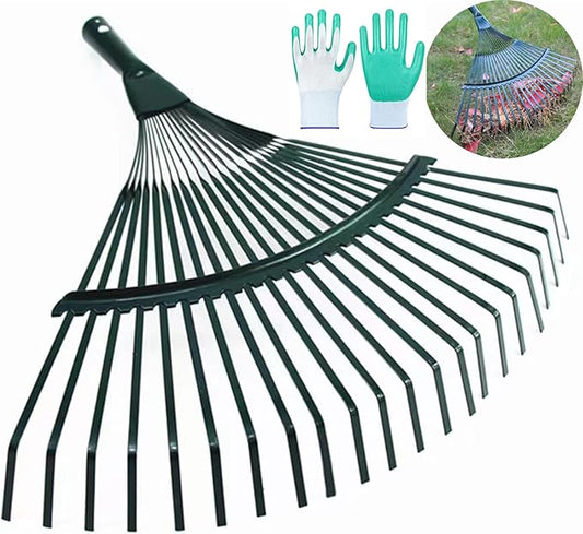 Landscape Rake,Rake Head Replacement,Metal Rake,Rakes for Lawns, Garden Rake Head Replacements 22 Teeth Steel Fan Rake for Leaves, Leaf Rakes for Lawns, Yard Rake,Hand Rake Garden Tool with Gloves