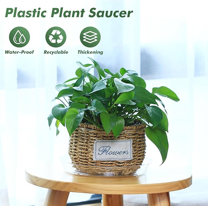 20 Pack Clear Plastic Plant Saucer 8 Inch Drip Trays Small Plant Plate Dish for Indoor Flower Pots and Planters, Bulk