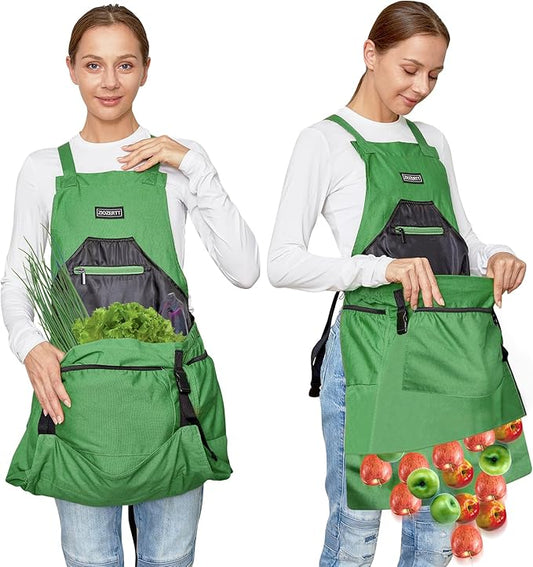 Gardening Apron, Canvas Garden Aprons with 6 Pockets and Harvesting Pouch for Women and Men,Gardener Gifts