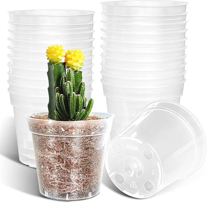 40 Pack 3.5 Inch Clear Nursery Pots for Plants, Sturdy Plastic Plant Pot for Planting Vegetables Flowers Seedlings, Transparent Seed Starter Pots with Drainage Holes(40P-3.5" Clear)
