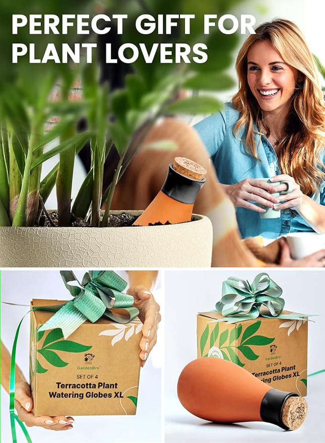 4 Pcs Ollas Terracotta Watering Pots Large- 14 Oz Self Watering Planter Insert Olla Watering System for 1-Week Easy to Refill - Clay Plant Watering Globes for Outdoor & Indoor Plants [4, Black]