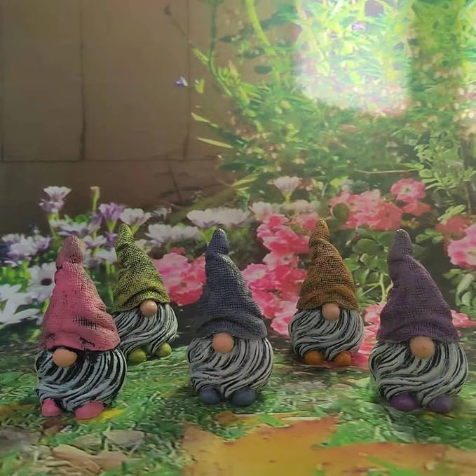 Mini Gnomes Figurines 5pcs,Gnomes Decorations for Home,Fairy Garden Accessories,Mini Garden Gnomes for Plant pots,Resin Little Gnomes for Fairy Garden,Dwarfs Statue for Fairy Garden-Yard-Home Decor