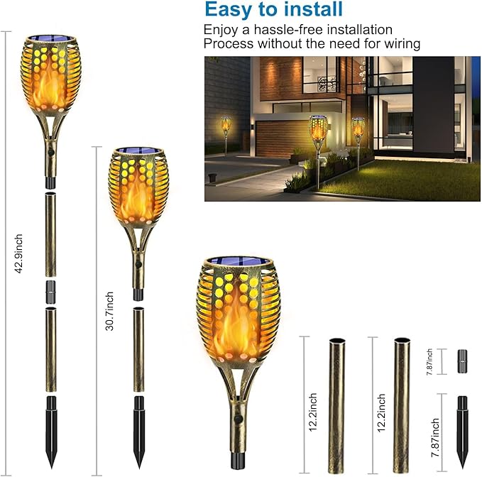 Solar Torch Light 4 Pcs Solar Lights Outdoor 96 LED Upgraded Waterproof Landscape Garden Pathway Light with Vivid Dancing Flickering Flames Auto On/Off Dusk to Dawn for Garden Pathway Yard Decoration