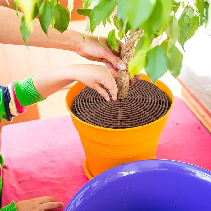 4 Pcs Plant Pot Grid Soil Protector Covers Cuttable Flower Cover from Animals 20.5" 11.8" Cat Digging Stopper Plant Pot Cover with Stakes for Indoor Outdoor Gardening(Brown)