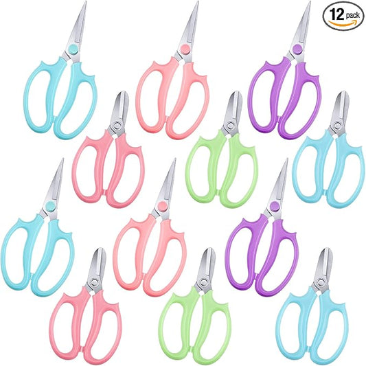Amylove 12 Pcs Garden Flower Scissors Pruning Scissors Floral Shears Stainless Steel Garden Clippers with Comfortable Handles Flower Cutters for Branches Leaves Fruit Picking Trimming (Fresh Color)
