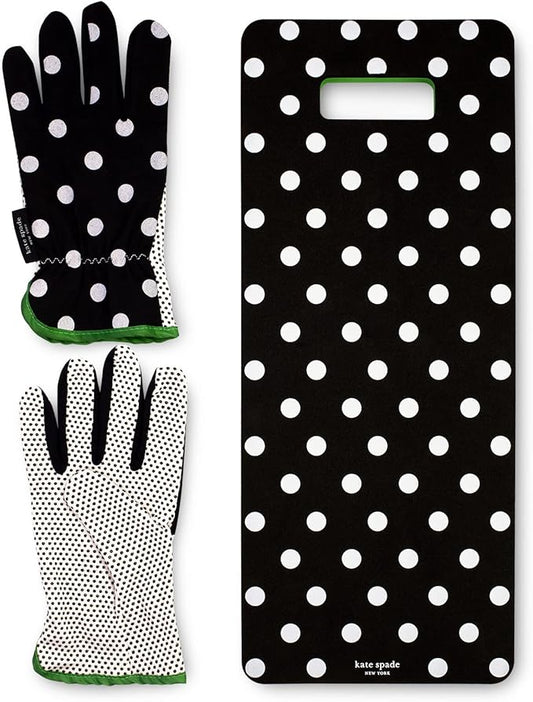 Kate Spade New York Garden Kneeler and Gardening Gloves for Women, Cute Garden Tool Set with Thick Kneeling Pad and Yard Gloves, Picture Dot