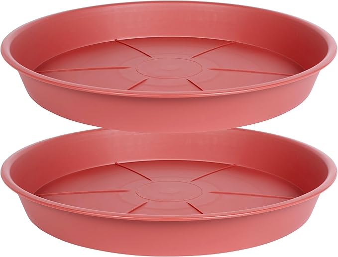 2 Pack of Plant Saucer Tray 19 inch, Heavy Duty Plastic Pot Plant Drip Trays Saucers for for Indoors Outdoor, Plant Water Tray for Planters 16-19" (19", Clay)