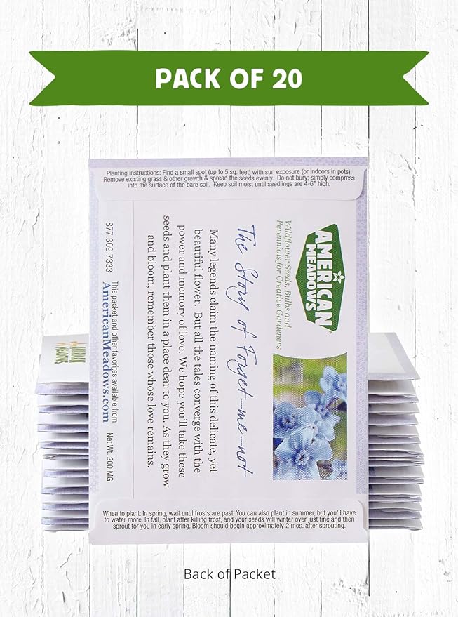 American Meadows Wildflower Seed Packets in Loving Remembrance Memorial Favors (Pack of 20) - Forget-me-Not Seed Mix, Favors for Funerals, Wakes, Viewings, Visitations, Memorial Services