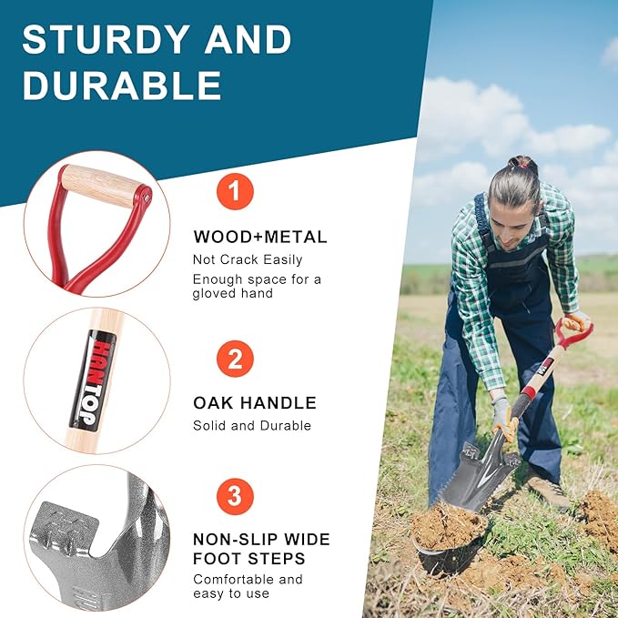 Digging Spade Shovel Drain Spade Square Point Shovel Transplanting Spade Trenching Shovel, 44 inches