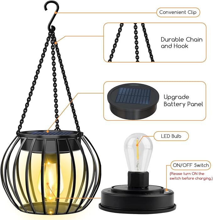 UBright 2 Pack 15" Solar Lights Outdoor Decorative Metal Solar Lanterns Outdoor Waterproof Hanging Lights for Outside Lanterns for Garden Yard Patio