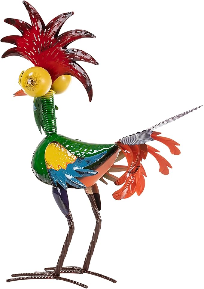 Alpine Corporation - 18" Tall Wacky Metal Rooster Yard Statue – Colorful Indoor/Outdoor Farm Animal Décor for Garden, Patio, Lawn, or Porch