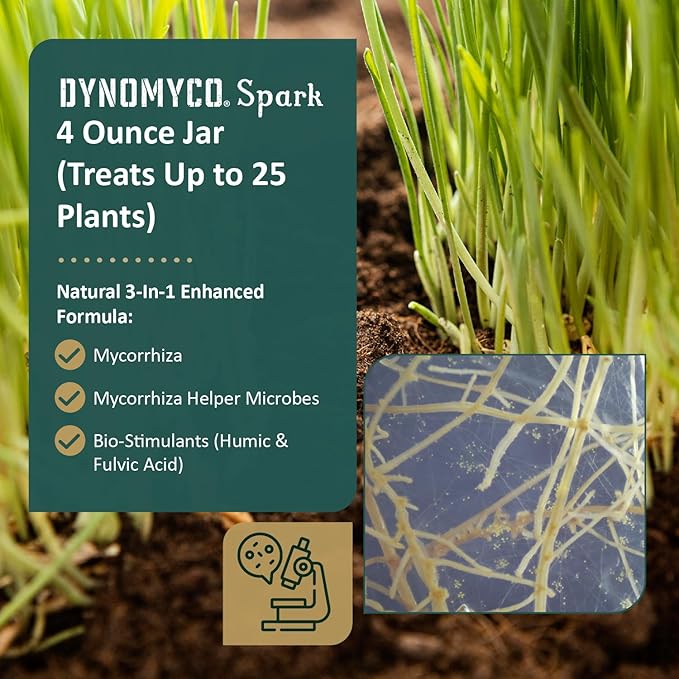 DYNOMYCO Spark 3 in 1 Mycorrhizal Inoculant Root Enhancer Powder for Plants – Root Stimulator for Plants Increases Access to Macro and Micro Nutrients (4 Oz/Up to 25 Plants)