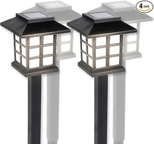 TECHKO Solar Classic Lantern Garden Pathway Lights – Dusk-to-Dawn, Weather-Resistant Outdoor LED Lighting (4-Pack)
