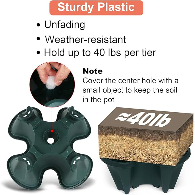 Vertical Planter 7 Tier Stackable Planters Garden Planters Strawberry Herb Flower and Vegetable Planter Indoor Outdoor Gardening Pots with Removable Wheels and Tools