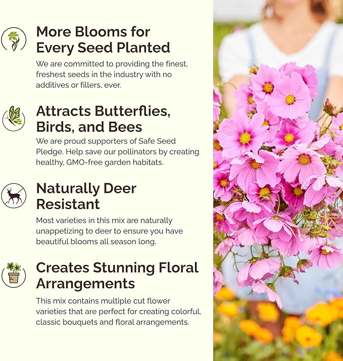 Eden Brothers Vintage Lace Flower Mixed Seeds for Planting, 1 oz, 30,000+ Seeds with Cosmos Gloria, Bishop's Flower, Snapdragon, Attracts Pollinators, Plant in Spring, Zones 3, 4, 5, 6, 7, 8, 9, 10