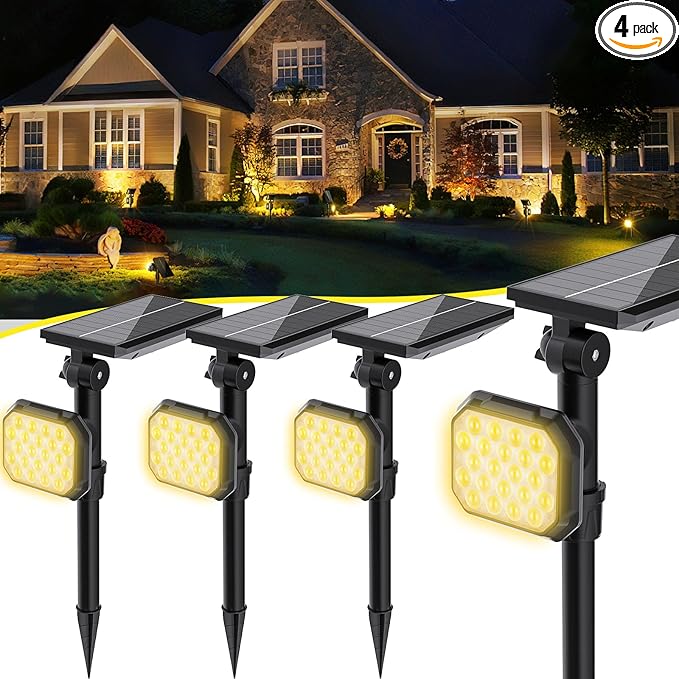 JSOT Solar Outdoor Lights - 4 Pack Solar Spot Lights Spotlights for Outside Landscape Lighting for Garden Tree Yard Pathway (Warm Light)