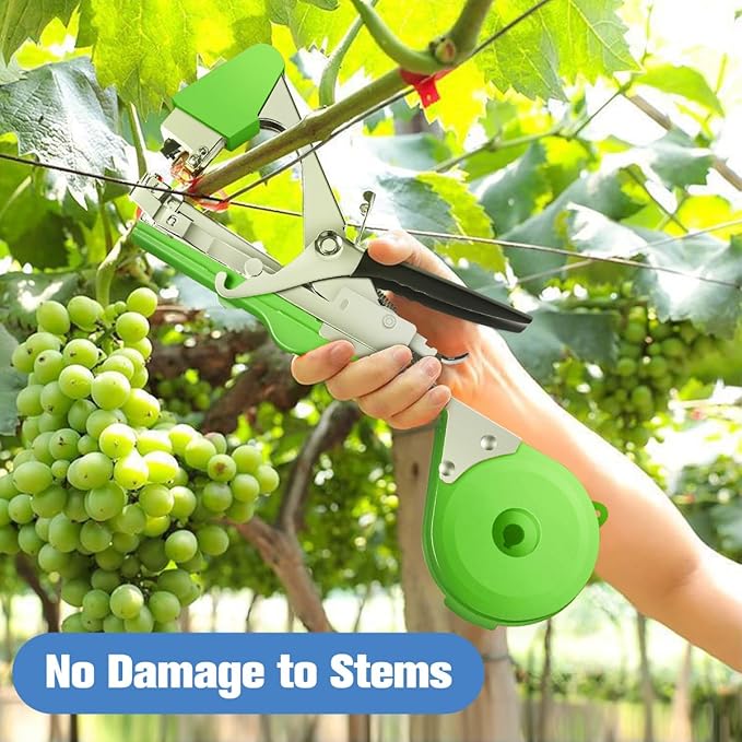 FUNTECK Plant Tying Machine to Tie Tomatoes Peppers and Cucumbers Quickly and Easily, Great for Gardeners Farmers, Including Spare Parts, Tapes and Staples, Green