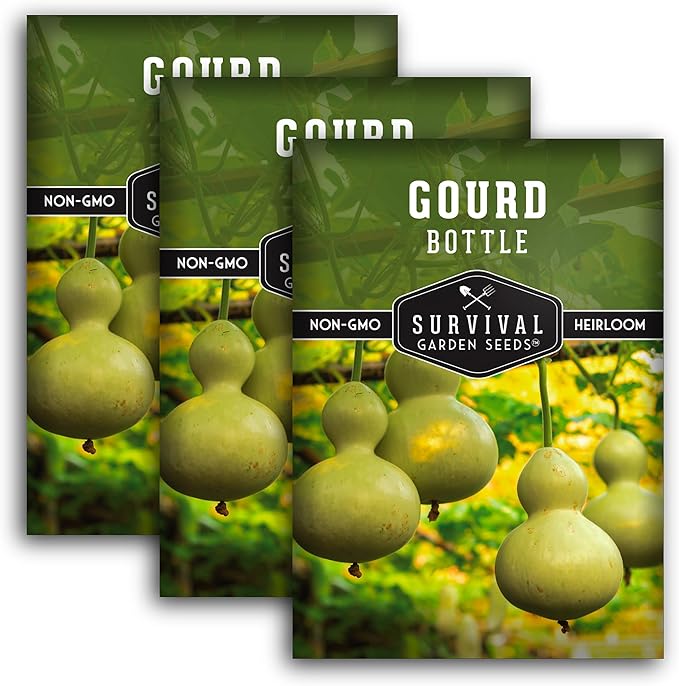 Bottle Gourd Seed for Planting - 3 Packets with Instructions to Plant & Grow Birdhouse or Calabash Gourds in Your Home Vegetable Garden - Non-GMO Heirloom Variety Seed - Survival Garden Seeds