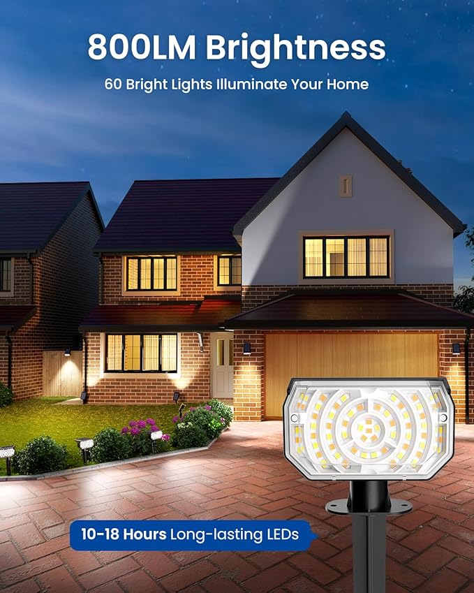 Solar Spot Lights Outdoor Waterproof IP67, 6 Lighting Modes 60 LED, Landscape Spotlights for Tree Yard Garden House Driveway Pathway（4 Pack）