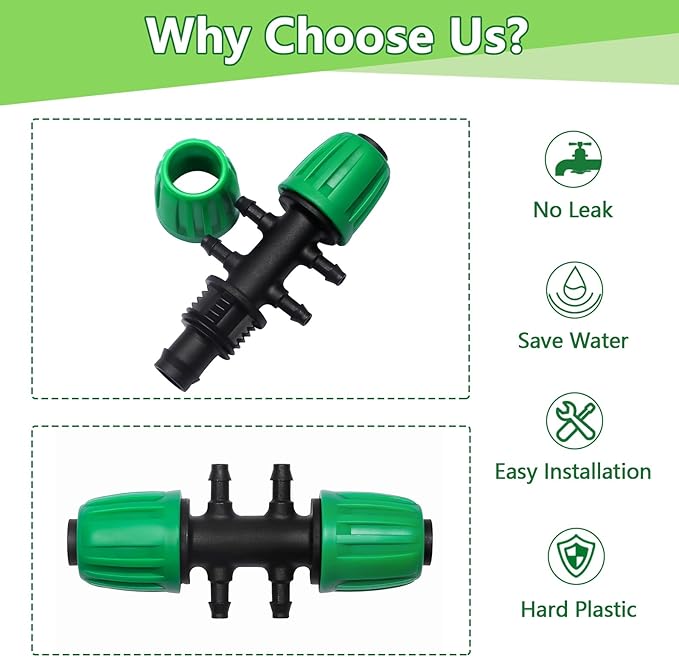 23 Pcs 1/2 Inch Drip Irrigation Fittings Kit (1/2" ID x 0.65" OD), 1/2 Inch Irrigation Tubing Set Including 4 Tees, 4 Couplings, 3 Elbows, 4 Reducer Tee, 4 Plugs, 2 Valves and 2 Faucet Adapter