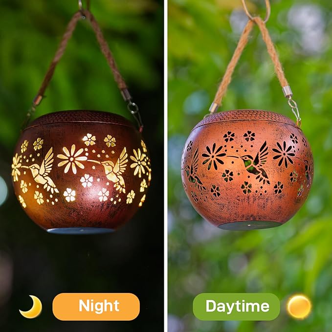 Starsoul 2 Pack Solar Lanterns Waterproof Outdoor, Hummingbird Hollow Out Decoractive Hanging Solar Lantern Lights for Outside Garden Yard Porch Tabletop Patio Decor, Gardening Gifts for Women Mom