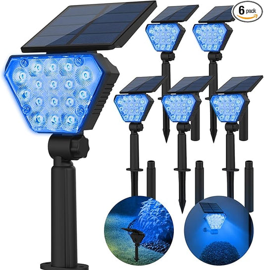 T-SUN Solar Spot Lights Outdoor 6Pack Blue Solar Christmas Spotlights Landscape Lights IP65 Waterproof Auto On/Off for Garden/Yard/Pathway/Patio