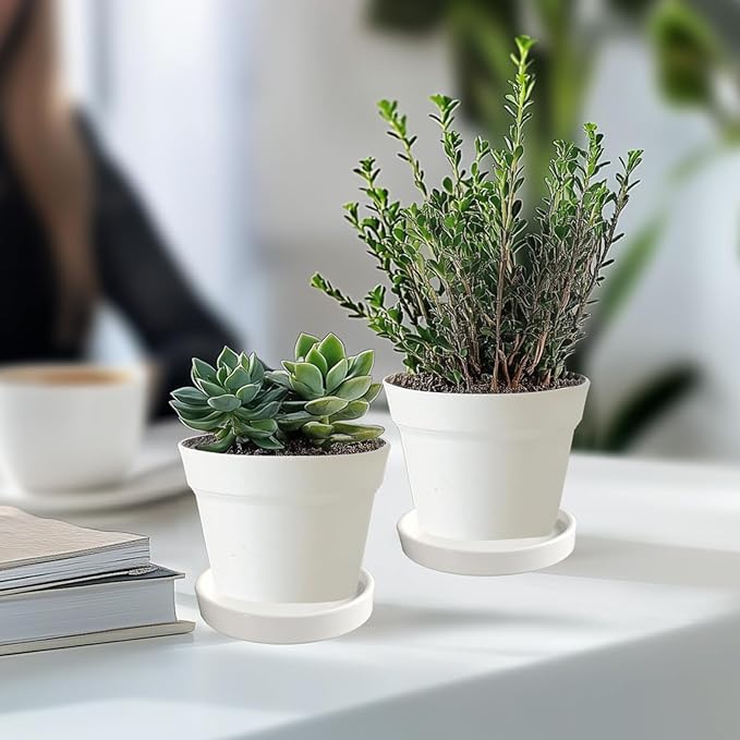 Ceramic Plant Saucer Pot Tray 2 Pack 4.7 6 7 8 9 10 12 13 15 inch White, Planter Water Drip Trays for Plant Saucers Indoors, Thick Durable Sturdy Flower Pot Saucers for Glazing Pots Base