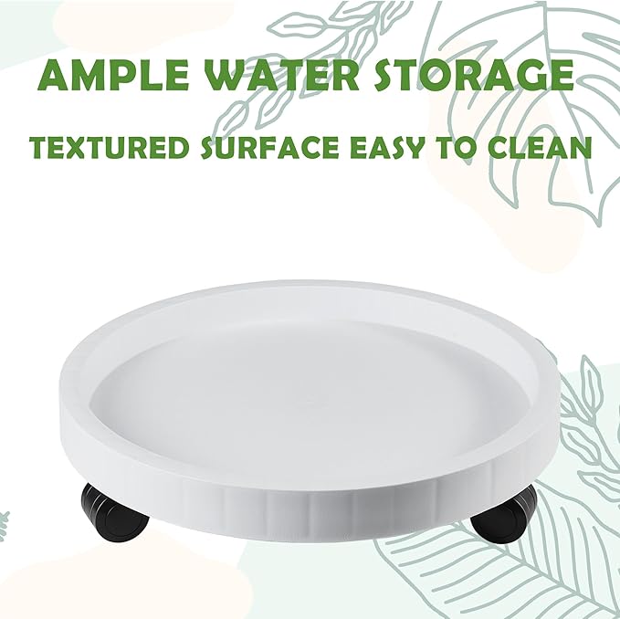 14.2 Inch Planter Caddies Rolling Saucer Caddy with Wheels, Heavy Duty Wheeled Stand for Potted Plant, Round Coaster Roller Base Tray with Casters, Flower Pot Dolly Holder for Indoor Outdoor