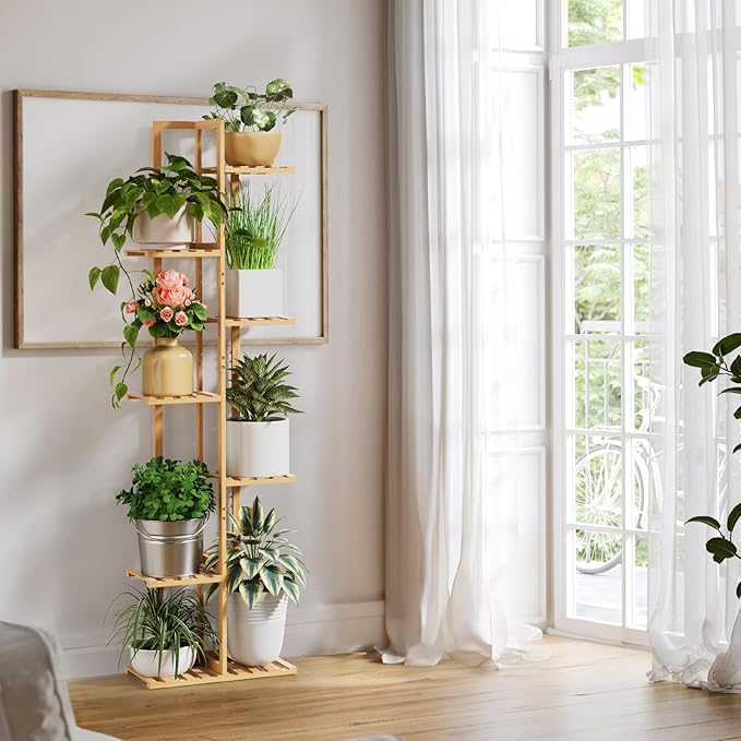 ROSSNY Plant Stand Indoor, 7 Tier 8 Potted Bamboo Plant Stands for Indoor Plants, Corner Plant Stand,Plant Shelf For Indoor, Tiered Plant Stands, Planter Holder for Multiple Plants Indoor Tall,