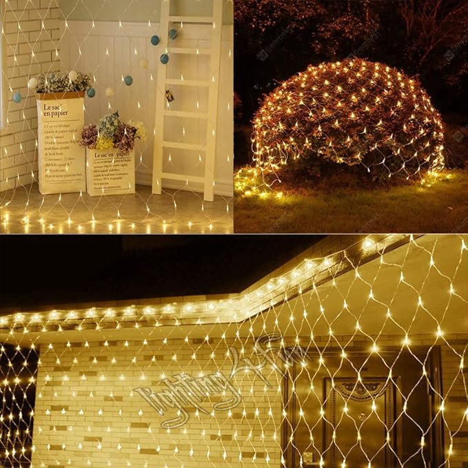 LYHOPE 12ft x 5ft 360 LED Christmas Net Lights, 8 Modes Low Voltage Mesh Christmas Decorative Lights for Xmas Trees, Bushes, Wedding, Garden, Outdoor, Indoor Decor (Warm White)