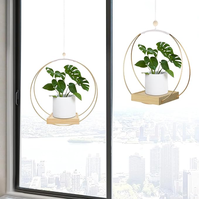 Hanging Planters for Indoor Plants, Plant Hanger with Sturdy Wood Base,Modern Boho Macrame Plant Hanger,Wall Ceiling Window Stands(Plants/Pots Not Included)