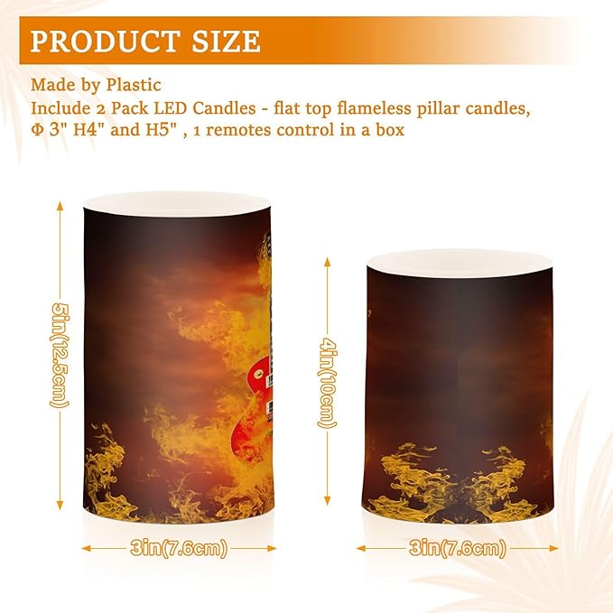 Flickering Flameless Candles, Rock Guitar in Fire Flames LED Candles with Remote Timer, Set of 2 Battery Operated Candle for Valentine Wedding Birthday