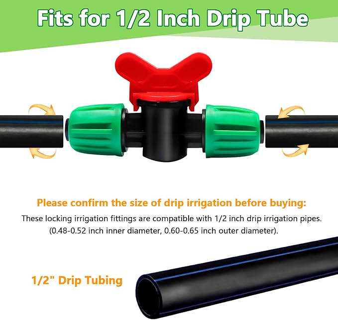 12 Pack 1/2 Inch Drip Irrigation Shut Off Valve (1/2" ID x 0.65" OD), Drip Line Irrigation Locked Barbed Control Valve for 1/2'' Irrigation Tubing Anti Leak Irrigation System Valve Fittings