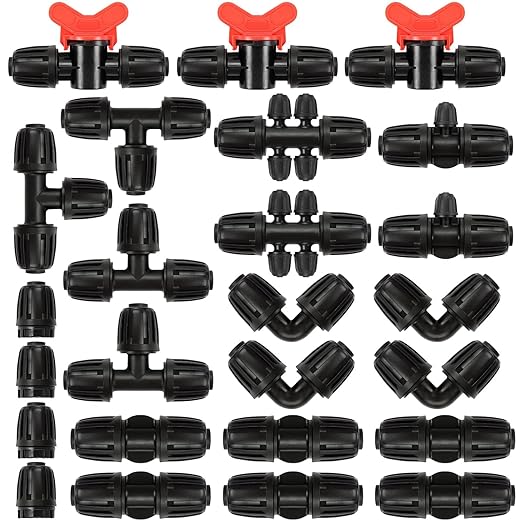 25 Pieces 1/2 Inch Drip Irrigation Fittings Kit, 1/2'' Drip Line Anti-Drop Barbed Locked Nut Connectors for Drip Irrigation System 1/2 Inch Drip Irrigation Tubing