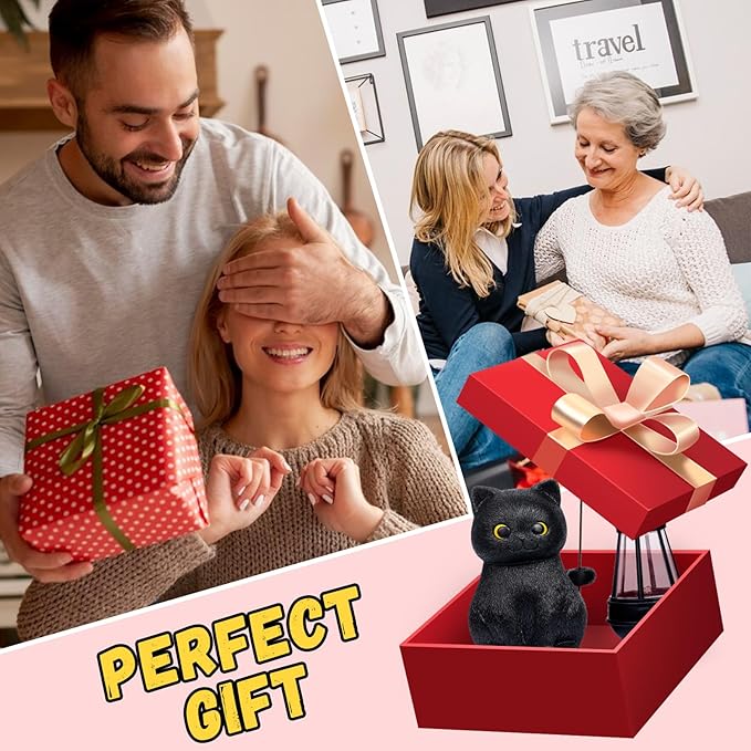 Solar Garden Statue Cat Figurine, Black Cat Statues Garden Decor with LED Light Outdoor Statue for Yard Patio Balcony Lawn Ornament, Housewarming Gifts for Grandma Mom Dad