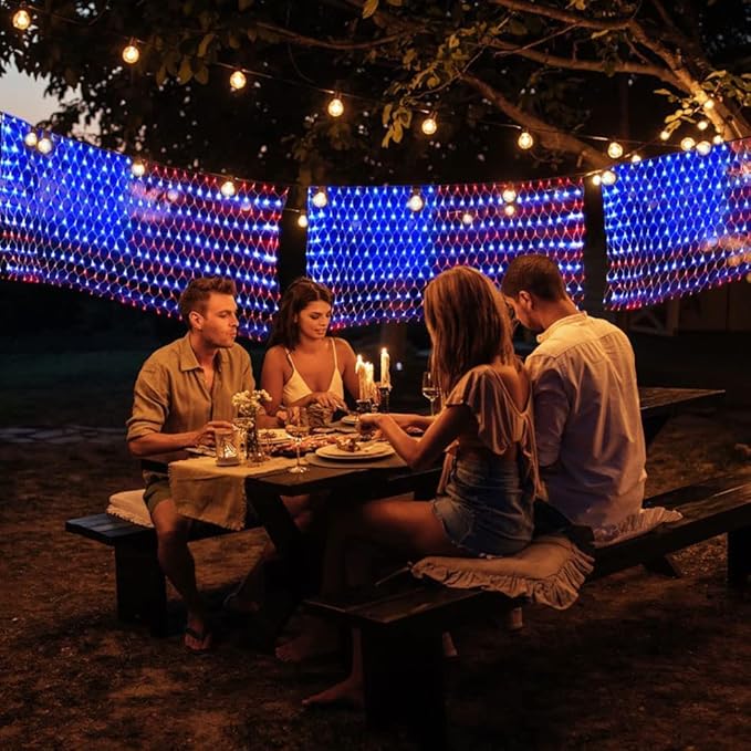 MUYUN American Flag String Lights, 420 LED USA Flag Net Light Waterproof Patriotic Lights for Party Home Decor July 4th Decorations Independence Day