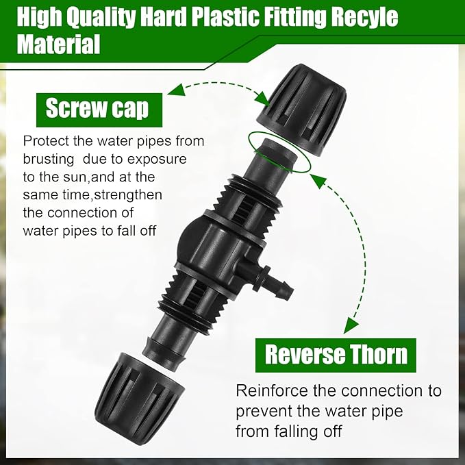 12 Pcs Barbed Tee Drip Irrigation Tubing for 1/2 Inch to 1/4 Inch Irrigation Fittings 1/2 Inches ID x 0.63 Inches OD 16 mm PE Tube Anti Drop Locked Reducing Tee Fits 13 mm ID/ 4 mm ID