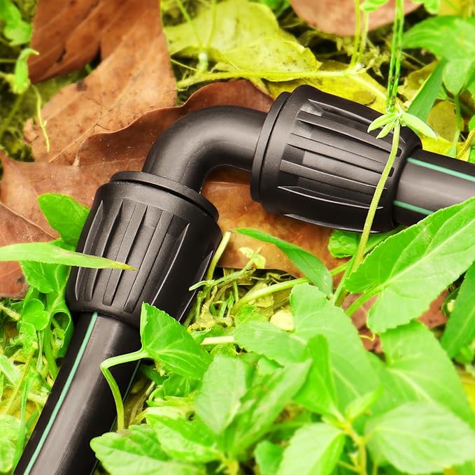 Drip Irrigation Fittings for 1/2 Inch Drip Tubing (1/2" ID x 0.65" OD)：1/2'' Drip Line 90 Degree Elbows Anti-drop Locked Nut Barbed Elbow Connectors Garden Irrigation System Parts (10 Pack)