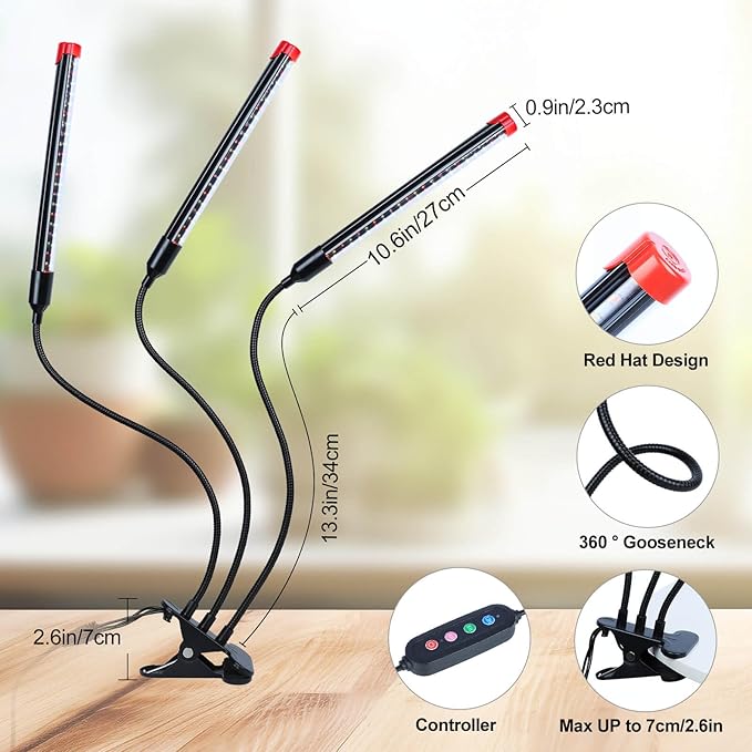 Grow Lights for Indoor Plants Full Spectrum, LED Plant Lights, 3000k/5000k/660nm Full Spectrum Growing Lamps, 126 LED Clip on Plant Growing Lamps for Seed Starting Seedlings Precision Timer