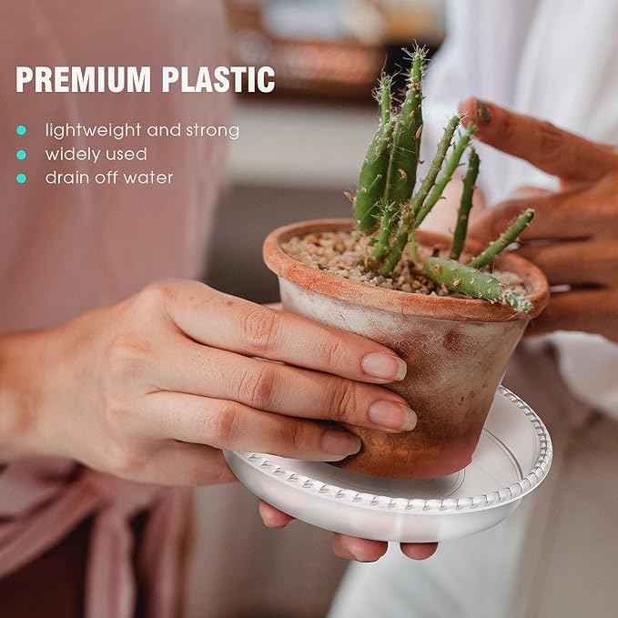 6 Pack Plant Saucer 6 8 10 12 14 Inch Plastic Plant Tray, Sturdy and Durable Flower Pot Container Accessories Plant Pot Saucers for Indoor and Outdoor (8 Inch, Clear)