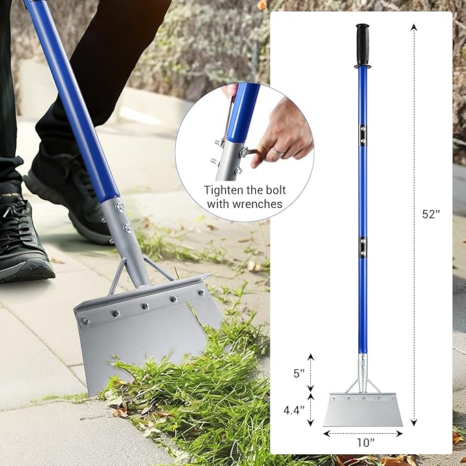 Heavy Duty Snow Shovel with 52" Adjustable Handle - Multifunctional Ice Scraper & Garden Tool, Steel Blade for Snow Removal, Driveway & Sidewalk Cleaning - Ergonomic Design (All Seasons)