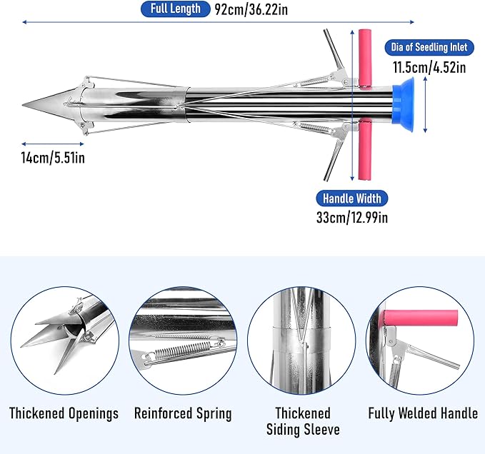 AIWFL Seedling Transplanter Long Double Handled Bulb Planter Tools Vegetable Young Plant Manual Plant Transplanter Stainless Steel Planting Garden Tools