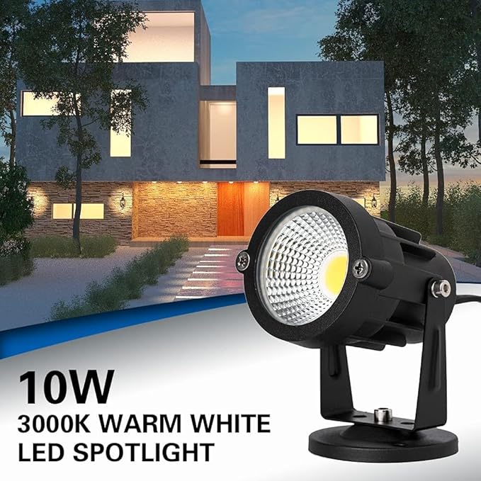 4 Pack 10W LED Spot Lights Indoor Uplight, Security Floor Spotlight,Ceiling Spotlight,120V Landscape Lights, Home,Garden,Yard with US 2-Plug Warm White