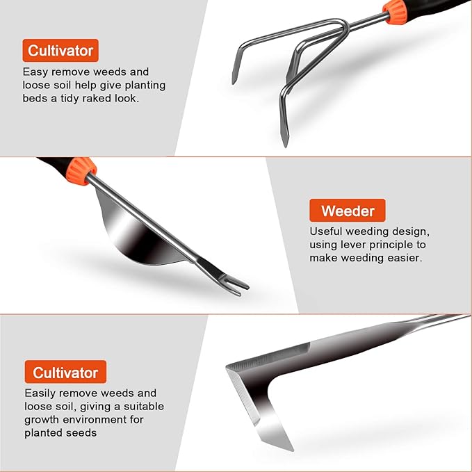 Garden Tool Set, 9 Piece Stainless Steel Heavy Duty Gardening Tool Set, with Non-Slip Rubber Grip, Storage Pocket, Ideal Gardening Gifts for Men