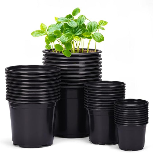Whonline 40pcs Plastic Nursery Pots Variety Pack, 3/4/5/6 Inch Black Round Seedling Pots with Drainage Holes, Plastic Starter Pots for Planting Seeds, Flower, Succulent, Indoor Plants