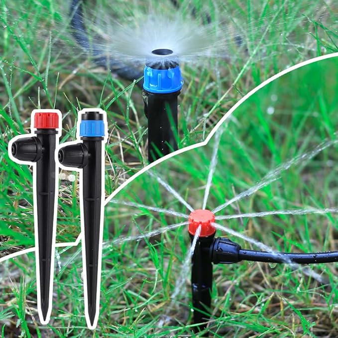 100-Pack Sprayer - Quick Connect Dripper Irrigation Emitters Adjustable 360 Degree on 5" Stake for 1/4" Drip Irrigation Tubing Irrigation Drip Ideal for (4-7mm) Garden Home Watering System