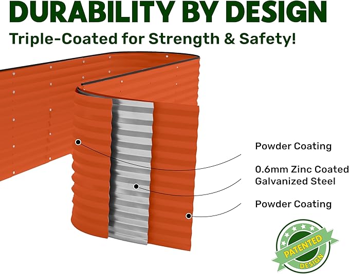 9-in-1 Galvanized Raised Garden Beds Outdoor // 8×2×2.5 ft Modular Planter for Gardening, Vegetables, Flowers // 32" Extra Tall Metal Raised Garden Bed (Orange) // Patented Design Planter Box