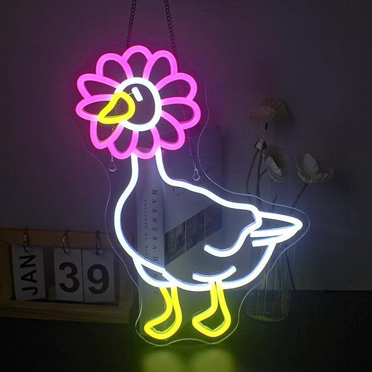 Duck Neon Sign Pink Daisy Duck Neon Signs for Wall Decor,USB Connectivity Dimmable Flower Duck Neon Light Signs for Bedroom Living Room Kids Room Apartment Home Bar Birthday Party