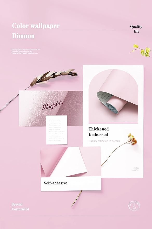 Dimoon 110''x17.7'' Pink Peel and Stick Wallpaper Contact Paper Modern Self Adhesive Wall Paper Removable Renter Friendly Textured Solid Color Shelf Cabinet Vinyl Roll (110''x17.7'',Light Pink)