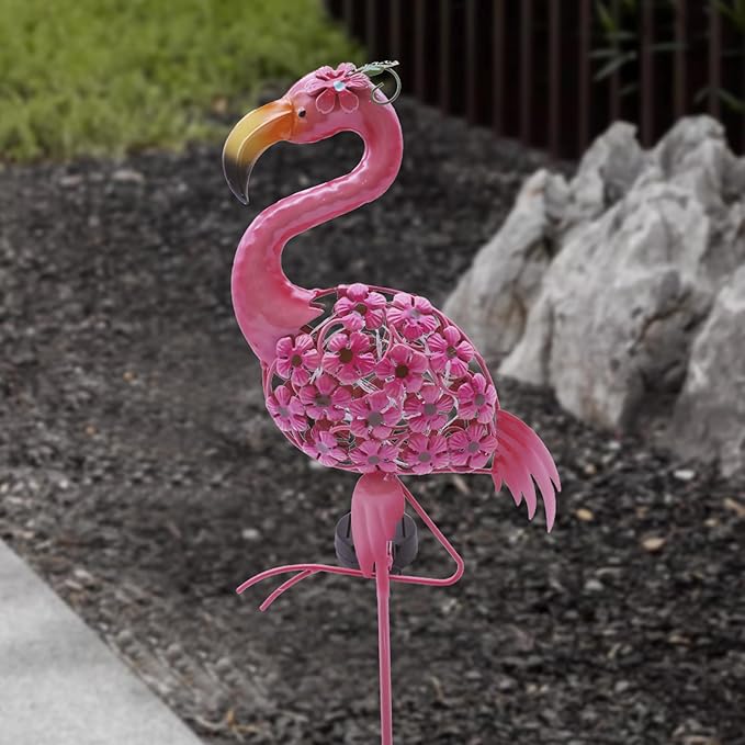 Flamingo Decor-Solar Garden Decor,Pink Flamingos for Yard-Patio Lawn Balcony Backyard Decorations,Flamingo Birthday Gifts for Women